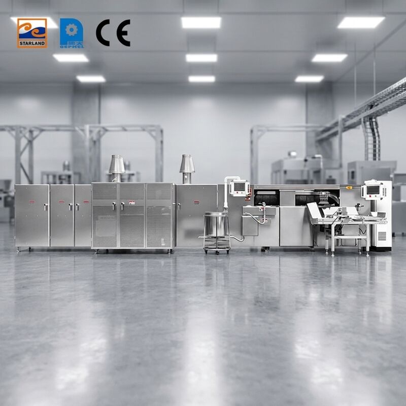 Lini Produksi Egg Roll Stainless Steel Lini Produksi Waffle Roll Otomatis Dirancang Untuk Kapasitas Produksi 1800 Jam Di Industri Makanan