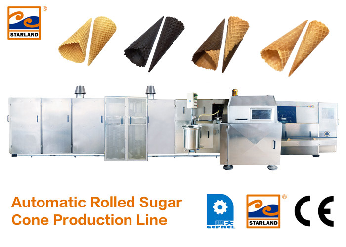 CE Bersertifikat Otomatis Gula Kerucut Lini Produksi Dengan Pemanasan Cepat Oven, 63 Kue Piring Ice Cream Cone Productio