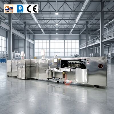 Peralatan produksi biskuit wafer stainless steel terintegrasi dengan sistem kontrol PLC yang memastikan standar produk yang konsisten